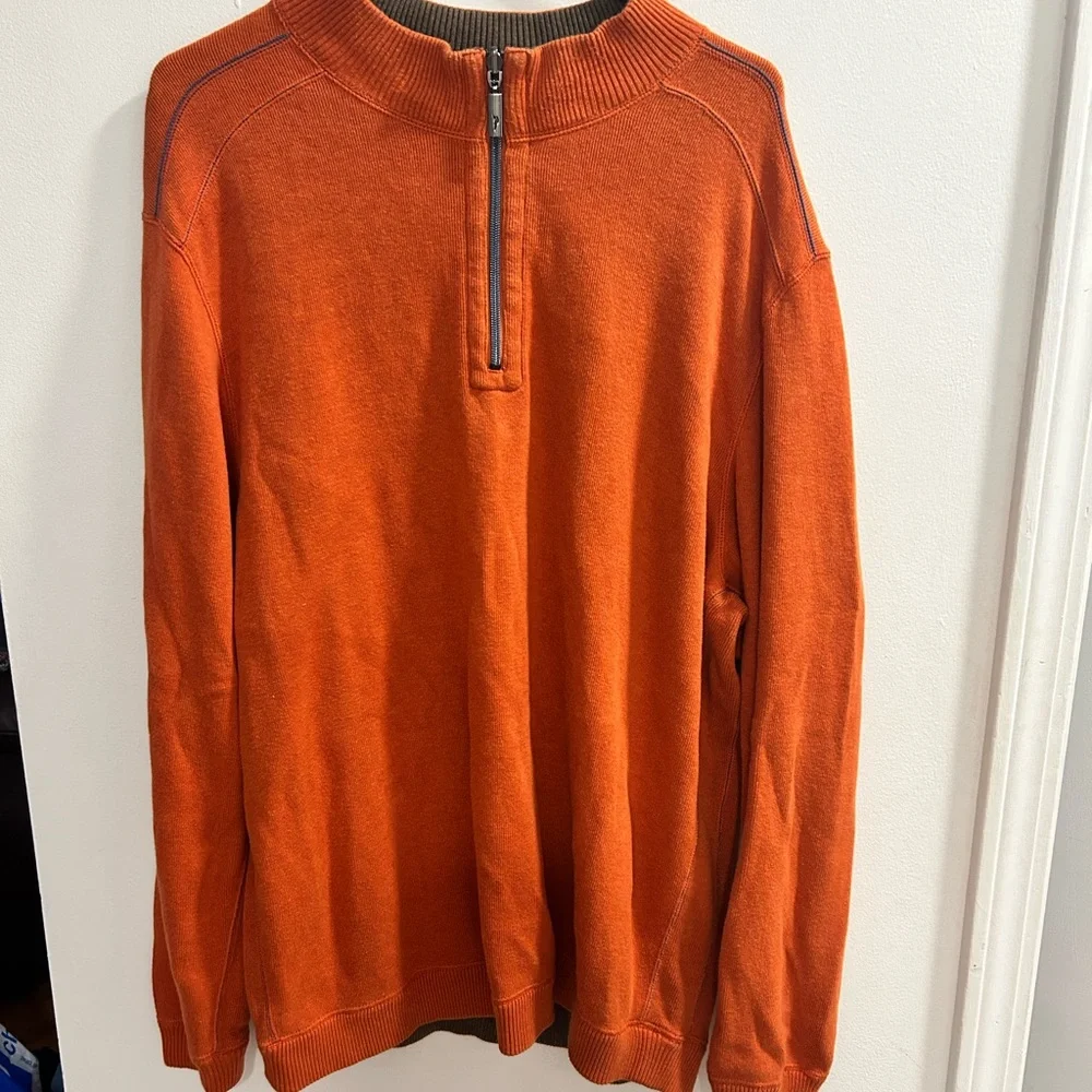 Tommy Bahama Sweater Mens XL Orange Quarter Zip Casual Reversible Sweater